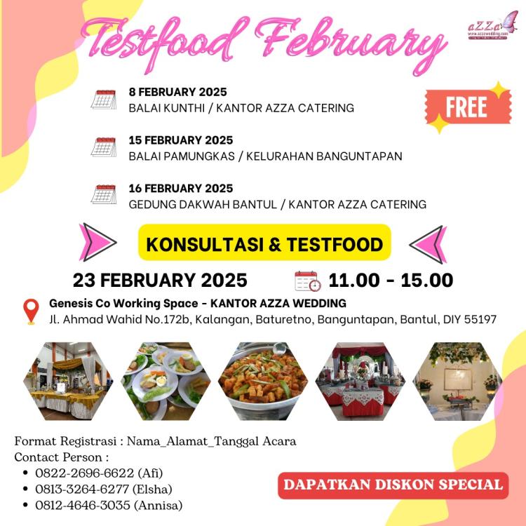 Testing Food & Konsultasi Pernikahan Februari 2025 | Azza Wedding - Wedding Organizer & Paket Pernikahan Jogja